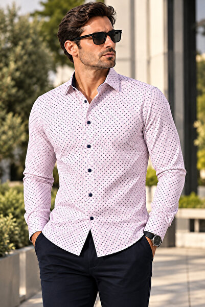 Slimfit UzunKol Çıtçıtlı Likralı Erkek Gömlek