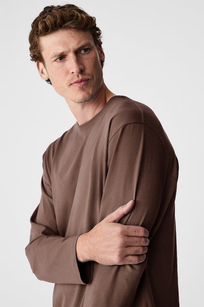 GRIMELANGE GRAVS Tricou maro pentru bărbați, 100% bumbac, țesătură moale, cu gât rotund și mânecă lungă