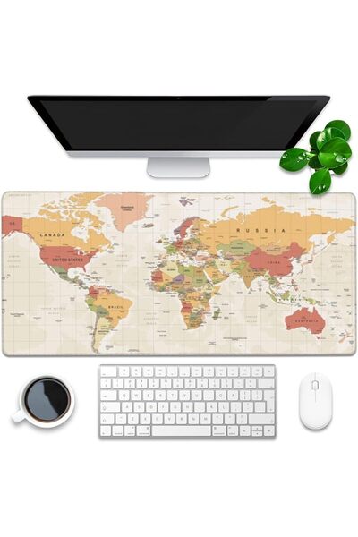 GENERAL Desk Mat, Yellow Vintage World Map Extended Gaming Mouse Pad Large, 3...