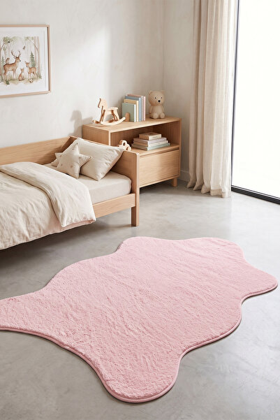 tropikal home Pembe Post Peluş Tavşan Tüyü Çocuk Odası Halısı – Yumuşak Dokul...