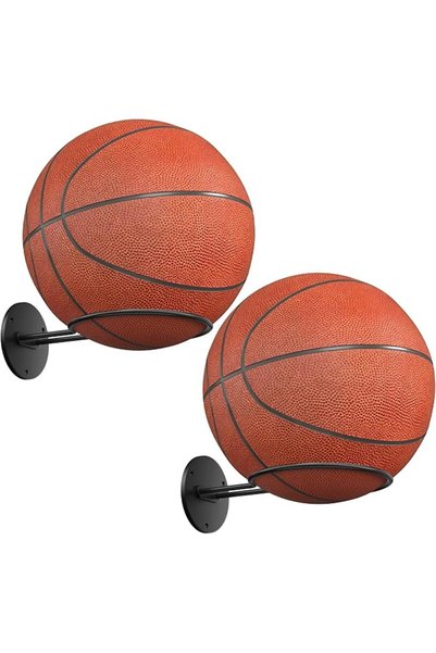 ALMEKAQUZ 2 Piece Ball Display Holder Wall Mount, Black Storage Rack for Bask...
