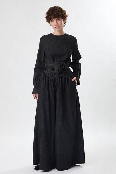 ZÜLAYS Denim Skirted Trousers Black