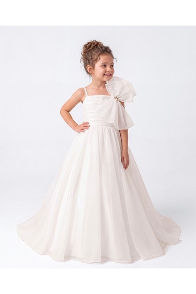 Baby Aden Babyaden Thin Strap Collar with Big Bow Girl's Long Evening Dress