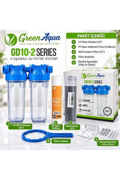 GREEN AQUA GD10-2 2 Aşamalı 10" Su Arıtma ve Filtre Sistemi – 1" Giriş / Çıkış