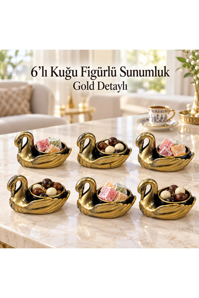 LUCES DESİGN 6 Adet Eskitme Detaylı Kuğu Sunumluk,Drajelik ,Reçellik Kase Küç...