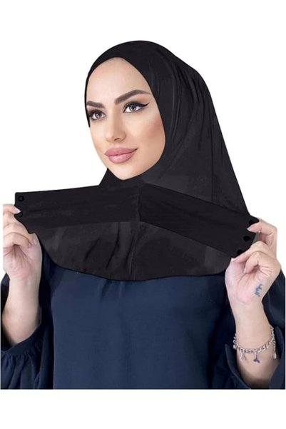 Caviotess حجاب توربان إسلامي فوري للنساء مع أزرار كبس، غطاء رأس قطني كامل، قب...