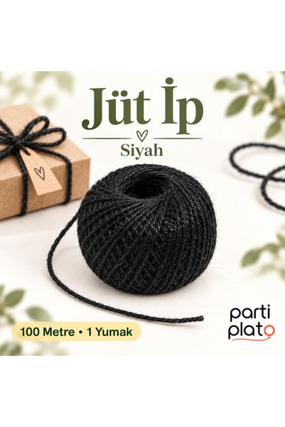 Parti Plato Jüt İp 100 Metre 1 Yumak Siyah Hediye Paketleme Makrome Hobi İpi