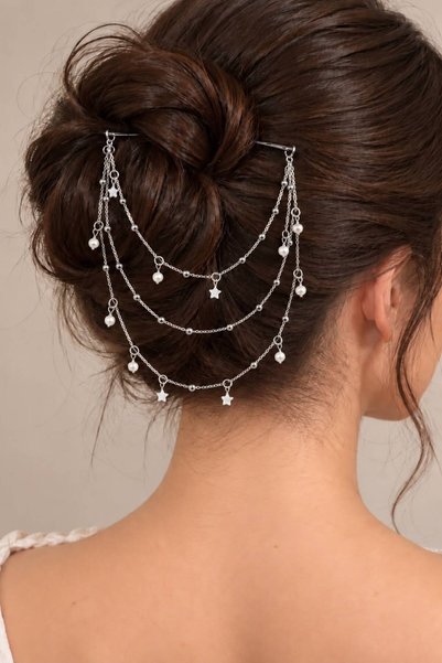 1 bucată accesoriu de păr elegant cu lanț cu bile și stele, ornament pentru păr