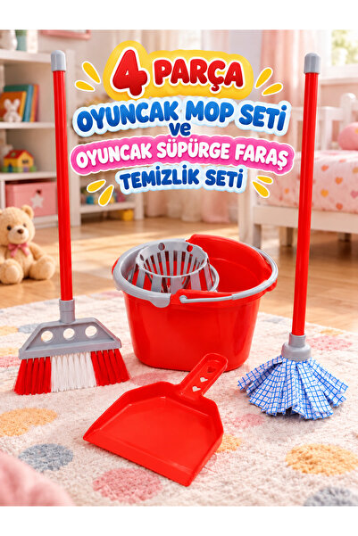 a v d a 4 Parça Oyuncak Temizlik Seti – Mop, Süpürge, Faraş ve Kova – Çocukla...