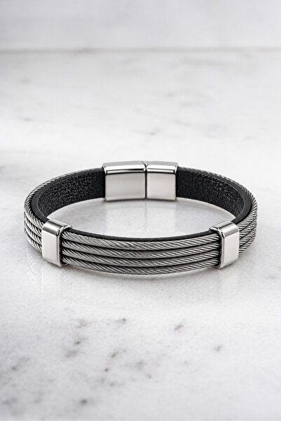 Nereze Chrome Plated 4 Row Men's Steel Bracelet