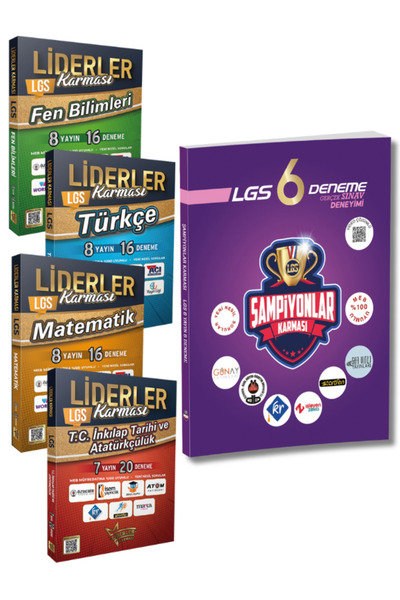 Şampiyonlar Karması 8.Sınıf LGS Türkçe, Matematik, Fen Bilimleri, İnkilap Tarihi Branş Deneme Seti ve 6 Genel Deneme Sınavı Liderler Karması