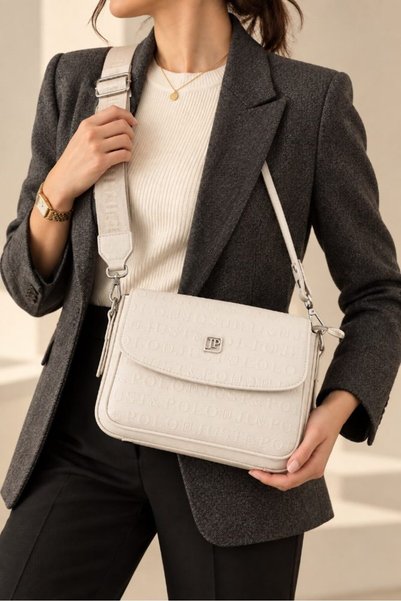 Just Polo Women's Hand and Shoulder Bag with Cover, Cross Strap, Logo, Gray B...