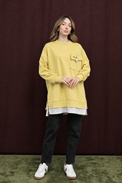 Puane Two-Thread Combed Cotton Fabric Pocket Tunic with Bronchial Detail Yell...