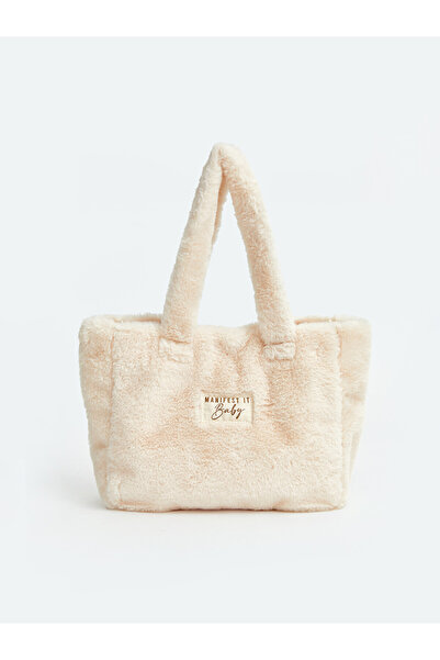 LC Waikiki Plush Shoulder Bag with printed slogan for girl