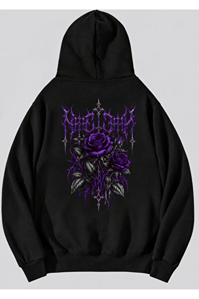 Violet Back Tasarım Baskılı Premium Hoodie Kapuşonlu Oversize Sweatshirt