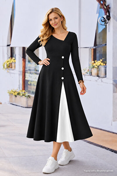 DRESSIFY WOMEN’S FASHION Γυναικείο μακρυμάνικο φόρεμα με ασύμμετρο γιακά και ...