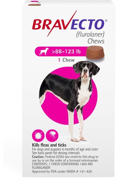 bravecto Chew for Dogs, Flea & Tick, 1 Chew, 12 Week Supply, 88-123 lbs., Pin...
