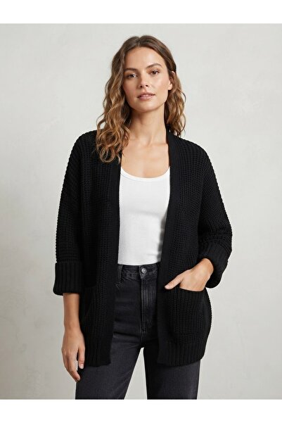DM DİLAN MODA Women's Black Double Pocket Knitwear Cardigan