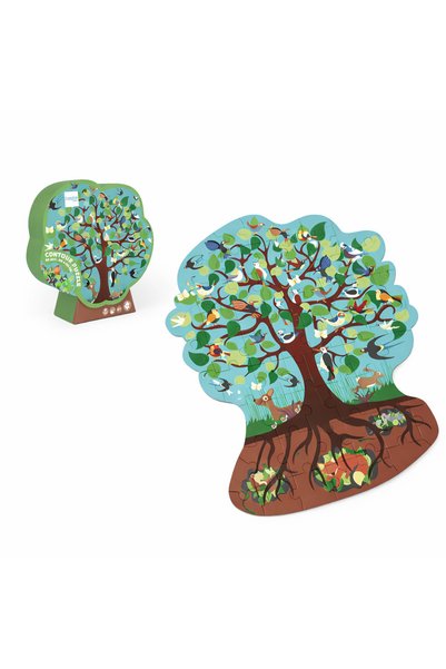 Scratch Contour Puzzle Bird Tree, 58-Piece Shaped Jigsaw Puzzle for Kids