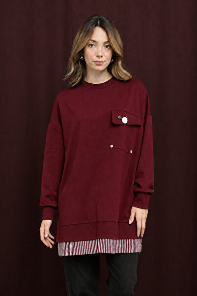 Puane Two-Thread Combed Cotton Fabric Pocket Detail Tunic Bordo 10720