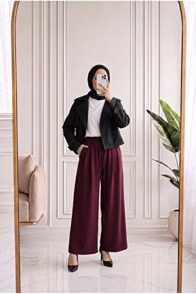 MİHRA STORE Gülcemal Drawstring Skirt Trousers-By5000 Plum