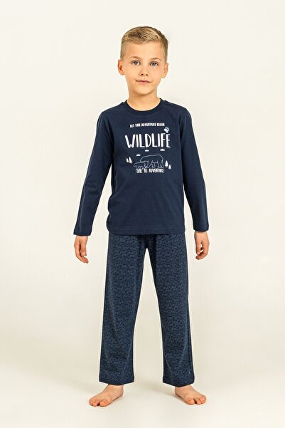 Arnetta Navy blue father son pajama set, 100% cotton, adult and children's pa...