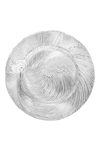 DD SHOP Platou Decorativ Rotund de Craciun din Sticla Argintie cu Model Relie...
