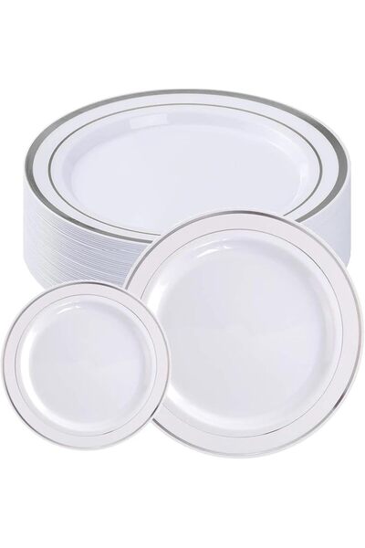 Generic 50 Pieces Plastic Plates Disposable Party Dishes - 25 Dinner Plates a...
