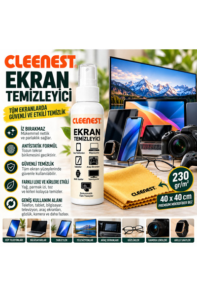 Ekran Temizleme Seti 40x40 cm 230 g/m² + 125 ml sıvı ile birlikte