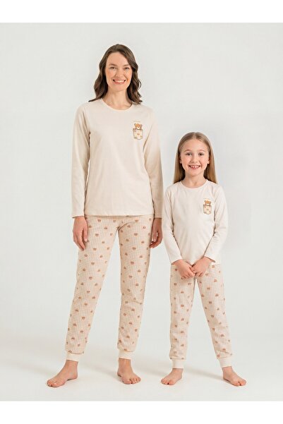 Rolypoly Costum de pijama Uzunkol pentru mamă și fiică, bej deschis, 100% bum...