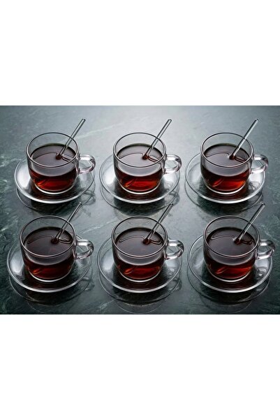 LeylArt 18-Piece Borosilicate Glass Coffee and Tea Set – Cups, Saucers, and Spoons Set for 6 People |   Mt-38