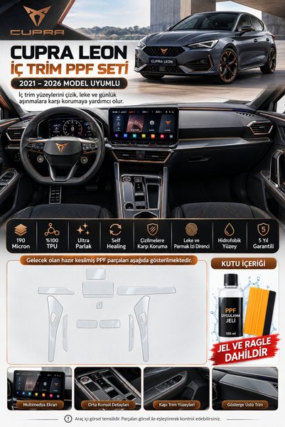 Drive Detailing Cupra Leon 2021-2026 İç Trim PPF Seti Ekran Konsol Kapı Koruy...
