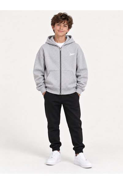 HAI COLLECTİON Erkek Çocuk Sweatshirt 3 İplik Pace Baskılı Fermuarlı Kapüşonl...