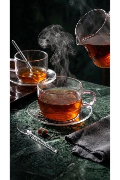 LeylArt 18-Piece Borosilicate Glass Coffee and Tea Set – Cups, Saucers, and Spoons Set for 6 People |   Mt-38