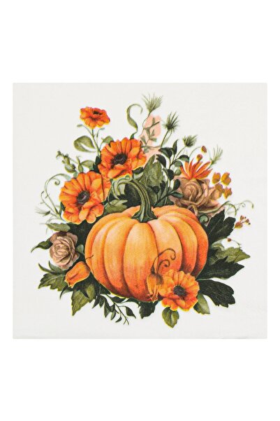 DD SHOP Servetele de Masa Albe cu Dovleac Portocaliu Flori Frunze 33x33cm - 2...