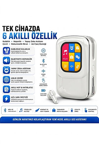 Mmctech Talkie One Aı Large Model Akıllı Kulaklık ve Dokunmatik Ekranlı Şarj Kutusu – Çeviri, Hoparlör, Sesli Asistan, Bluetooth 6.0