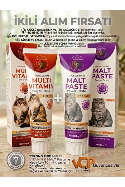 İmmün Sistem Ve Tüy Sağlığı Destekleyici + Anti Hairball Tüy Yumağı Önleyici Ve Sindirim Destekleyici Malt Macun (100 Gr + 100 Gr)