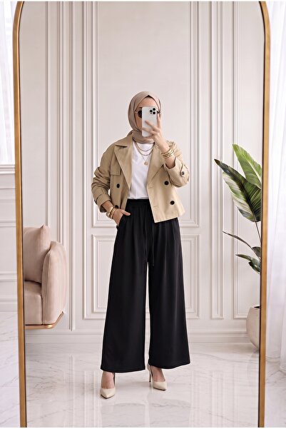 MİHRA STORE Gülcemal Drawstring Skirt Trousers-By5000 Black