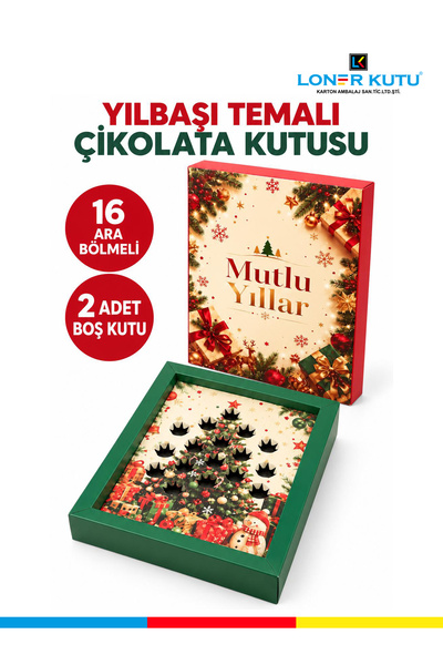 Loner Kutu Yılbaşı Çikolata Kutusu Seperatörlü Çam Ağaclı Hediyelik Kutu Çiko...