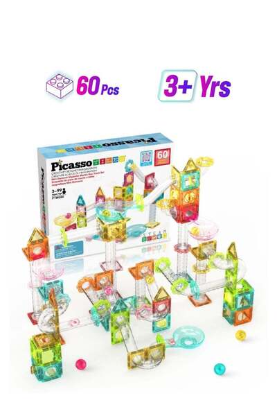 Generic PicassoTiles 60pc Magnetic Tiles Marble Run Travel Size Construction ...
