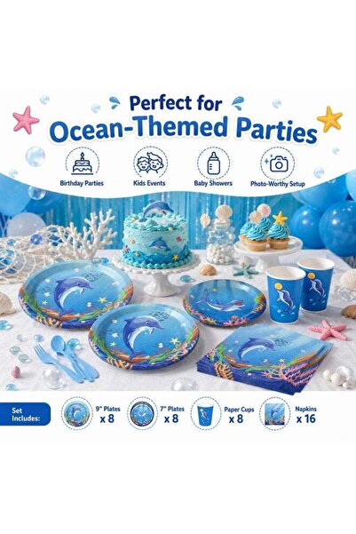 Generic 44 PCS Dolphin Birthday Party Supplies Kit for Kids – Ocean Theme Par...