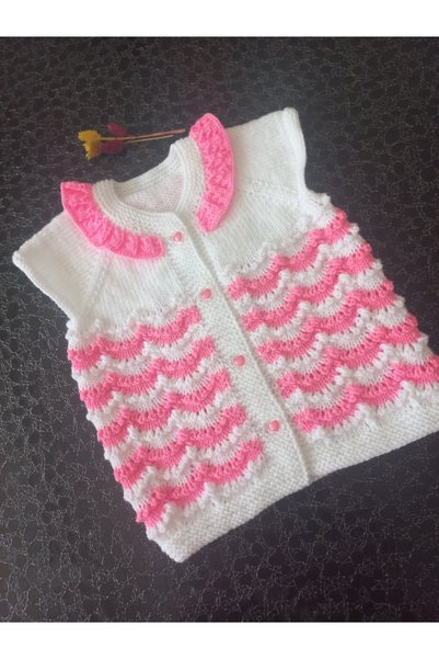 Generic Brand Hand Knitted Baby Girl & Child Vest 1-2 Years Old – Handmade Soft Yarn - Pink & White