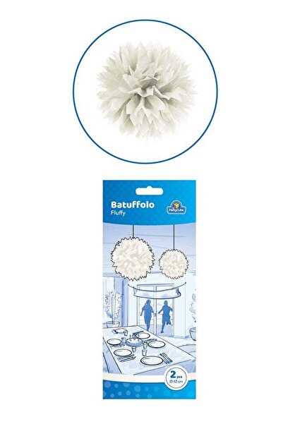 Generic Ciao White Fluffy Pom Pom Decorations – Set of 2 Hanging Tissue Balls...