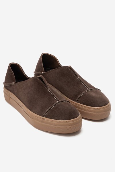 AYLİN DOLAY Kadın Hakiki Deri Kahve Süet Rahat Kalın Tabanlı Günlük Spor Sneakers Ayakkabı
