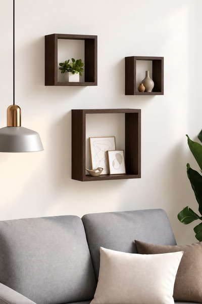 Binbirreyon 3-Piece Wooden Cube Wall Shelf Decorative Object Shelf 23X23X9Cm ...