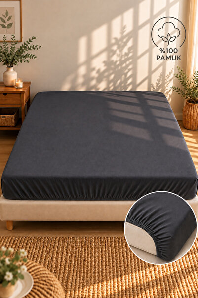 Cottessia Home Antracit 100% organski pamuk postavljena plahta 180x200 + 30 cm