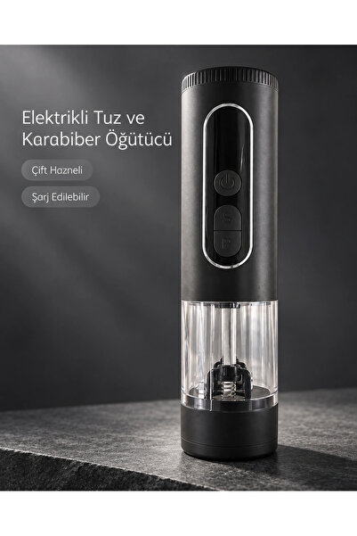 GHN Mutfak ve Sofra Kullanımına Uygun Çift Hazneli Elektrikli Tuz Karabiber Öğütücü