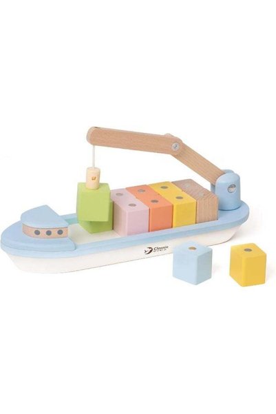 Generic Classic World Magnetic Game Cargo Ship 13 Pieces Wooden Boat Block Bo...