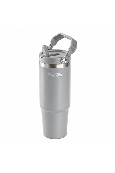 Tantitoni GRİ PASLANMAZ ÇELİK TUTMALI PİPETLİ TERMOS BARDAK 900ML