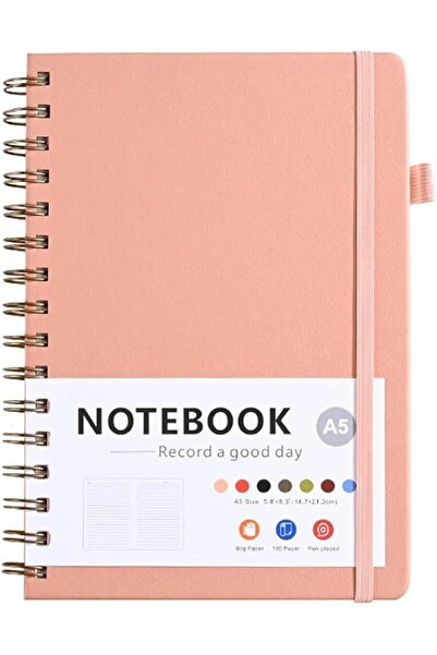 Generic A5 Spiral Notebook with Elastic Band, PU Leather Cover, Wire-Bound Jo...